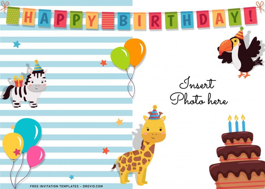 11+ Cute Birthday Baby Animals Birthday Invitation Templates For Your Kid’s Birthday Party and has Birthday Cake And Colorful Bunting Flags