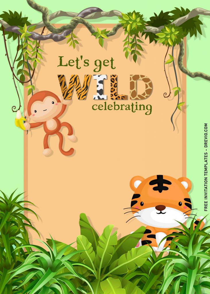 11+ Fun Jungle Birthday Party Invitation Templates and has cute baby tiger