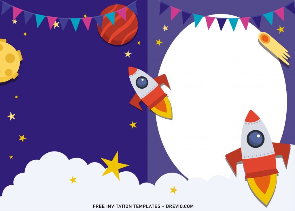 11+ Space Galaxy Birthday Invitation Templates For Your Little Astronaut's Birthday Party and has Bunting Flags
