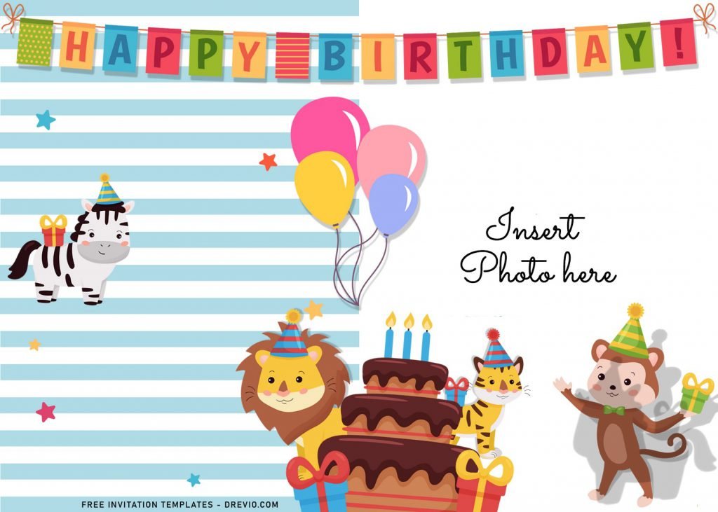 11+ Cute Birthday Baby Animals Birthday Invitation Templates For Your Kid’s Birthday Party and has Colorful Balloons