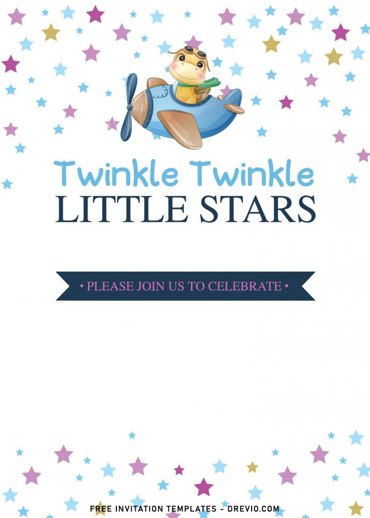 7+ Twinkle Twinkle Little Stars Birthday Invitation Templates For Any Ages and has Baby dinosaur flying on plane