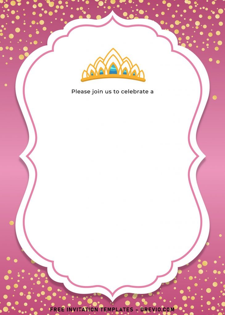 7+ Elegant Gold Confetti Princess Birthday Invitation Templates and has Cute Gold Princess' Tiara