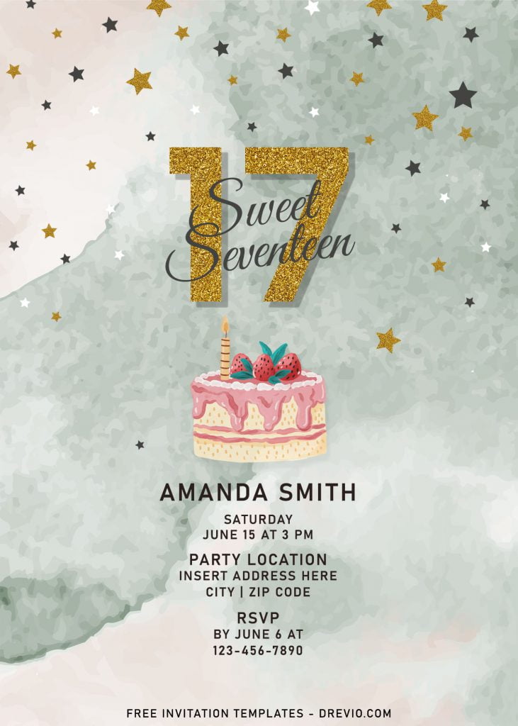 7+ Hand Painted Watercolor Sweet 17 Birthday Invitation Templates