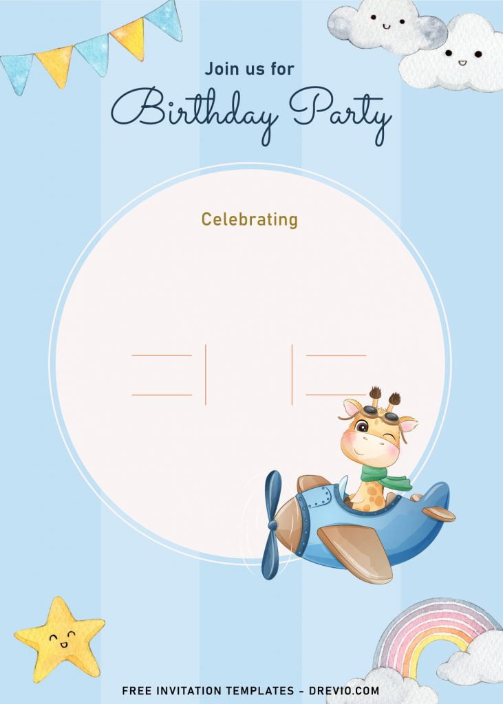 9+ Cute Hand Drawn Up In The Sky Birthday Invitation Templates and has White text box