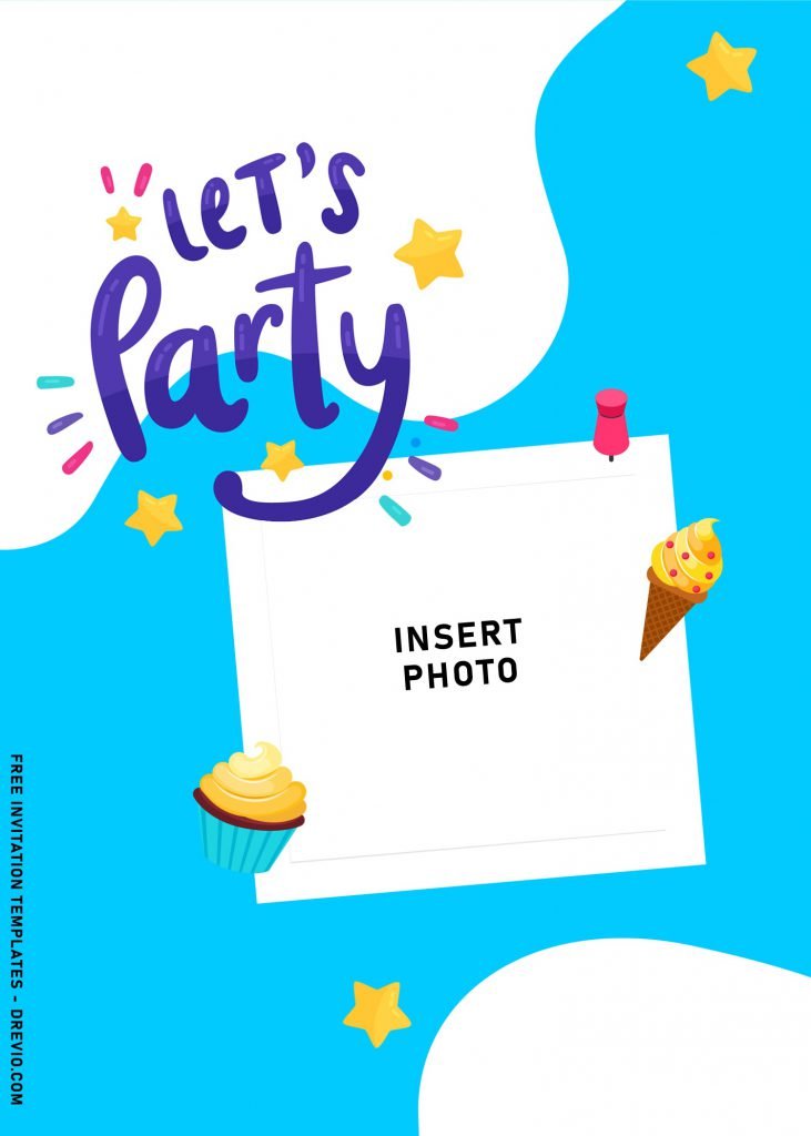10+ Fresh Let’s Party Up Birthday Invitation Templates For Summer Kids Birthday Party and has Blue And White Background