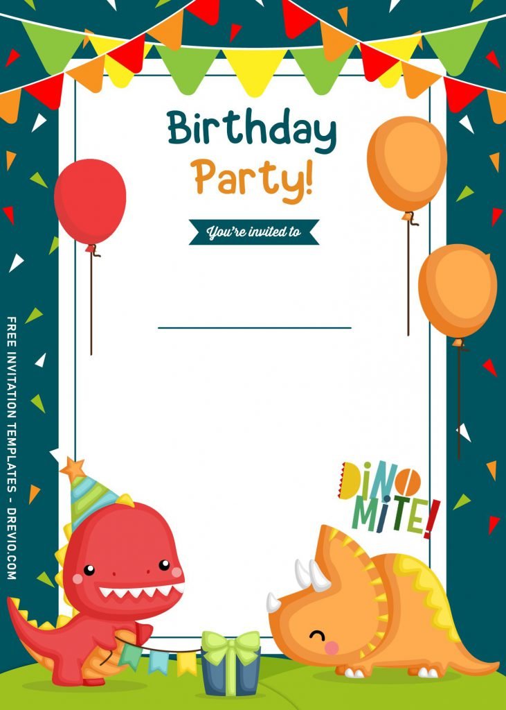 9+ Awesome Dino Party Birthday Invitation Templates and has White Text Box