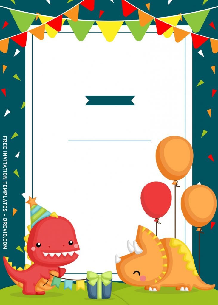 9+ Awesome Dino Party Birthday Invitation Templates and has Balloons and Triceratops