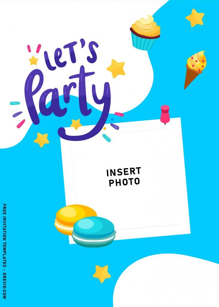 10+ Fresh Let’s Party Up Birthday Invitation Templates For Summer Kids Birthday Party and has Sweet Macarons
