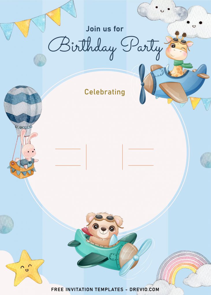 9+ Cute Hand Drawn Up In The Sky Birthday Invitation Templates and has watercolor background