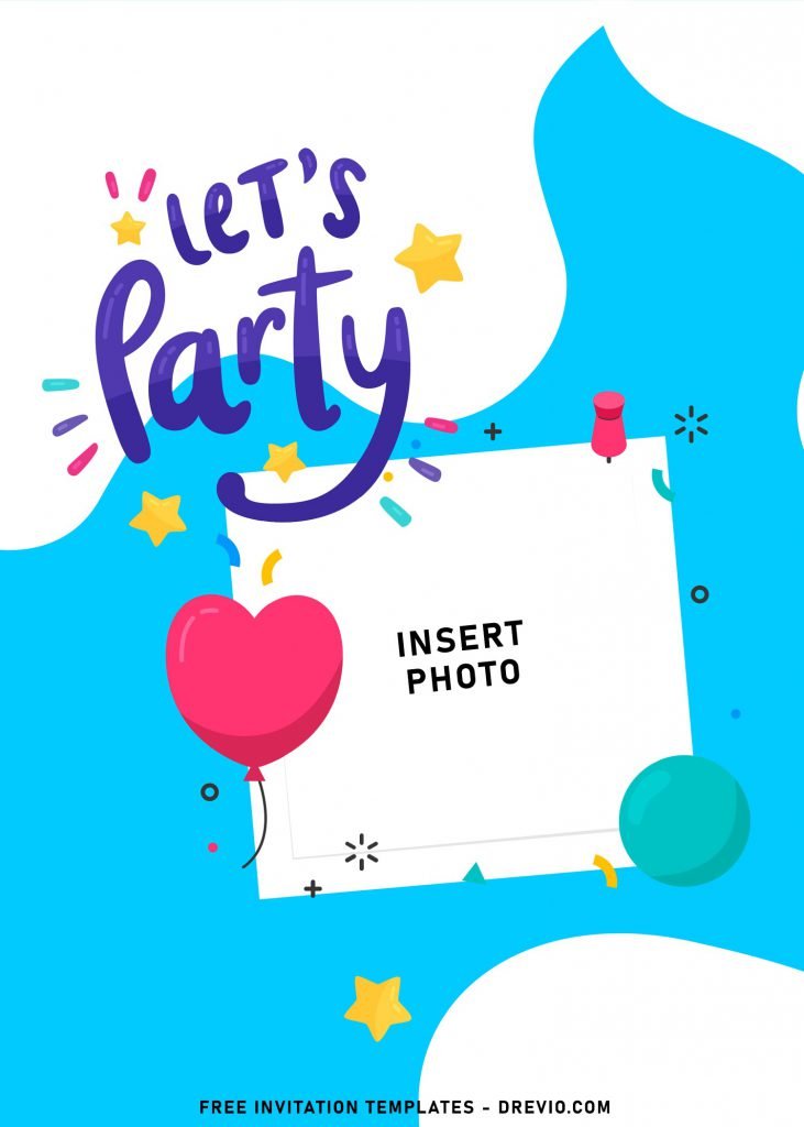 10+ Fresh Let’s Party Up Birthday Invitation Templates For Summer Kids Birthday Party and has cute Heart shaped balloon