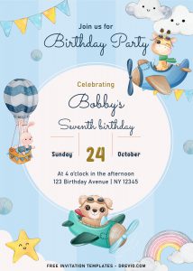 9+ Cute Hand Drawn Up In The Sky Birthday Invitation Templates ...