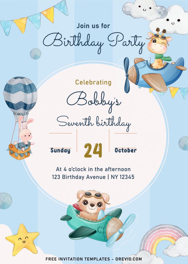 9+ Cute Hand Drawn Up In The Sky Birthday Invitation Templates