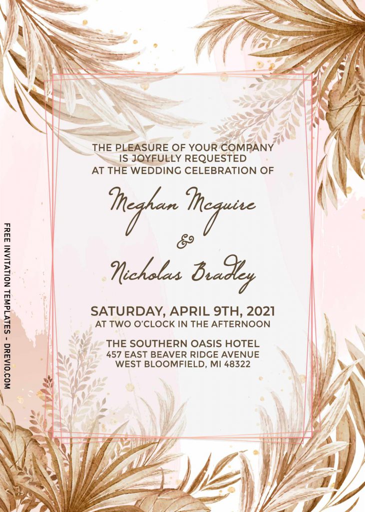 11+ Greenery Leaves And Pampas Grass Wedding Invitation Templates