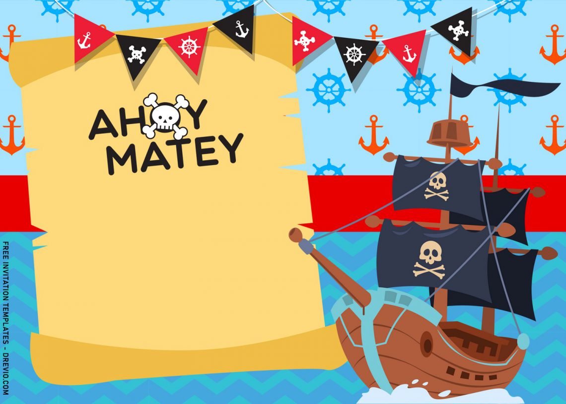 11+ Ahoy Pirate Birthday Invitation Templates For Your Kid's Birthday Party and Pirate Ship
