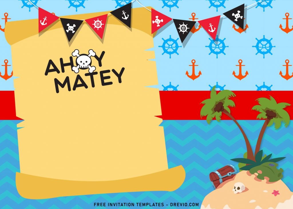 11+ Ahoy Pirate Birthday Invitation Templates For Your Kid's Birthday Party and Pirate themed bunting flags