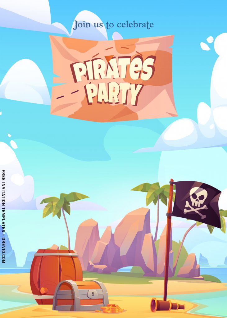 7+ Personalized Pirate Birthday Invitation Templates For Any Ages and has Pirate Flag