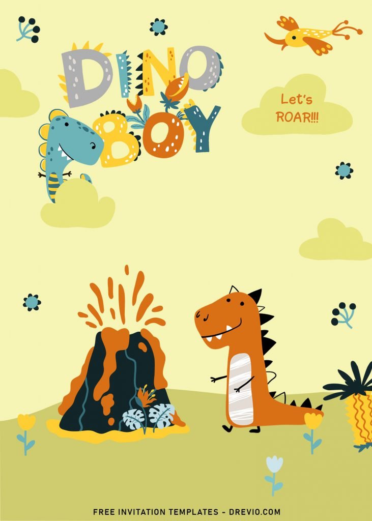 7+ Cute Dino Party Birthday Invitation Templates and has portrait orientation design
