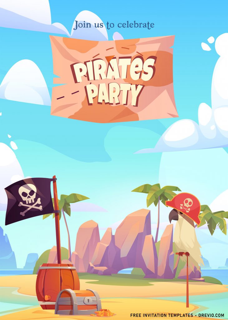 7+ Personalized Pirate Birthday Invitation Templates For Any Ages and has Island background