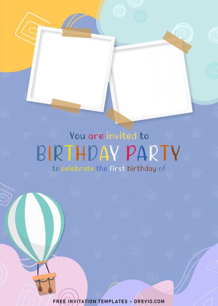 8+ Adorable Hot Air Balloon Birthday Invitation Templates For Your Kid's Upcoming Birthday and has watercolor hot air balloons