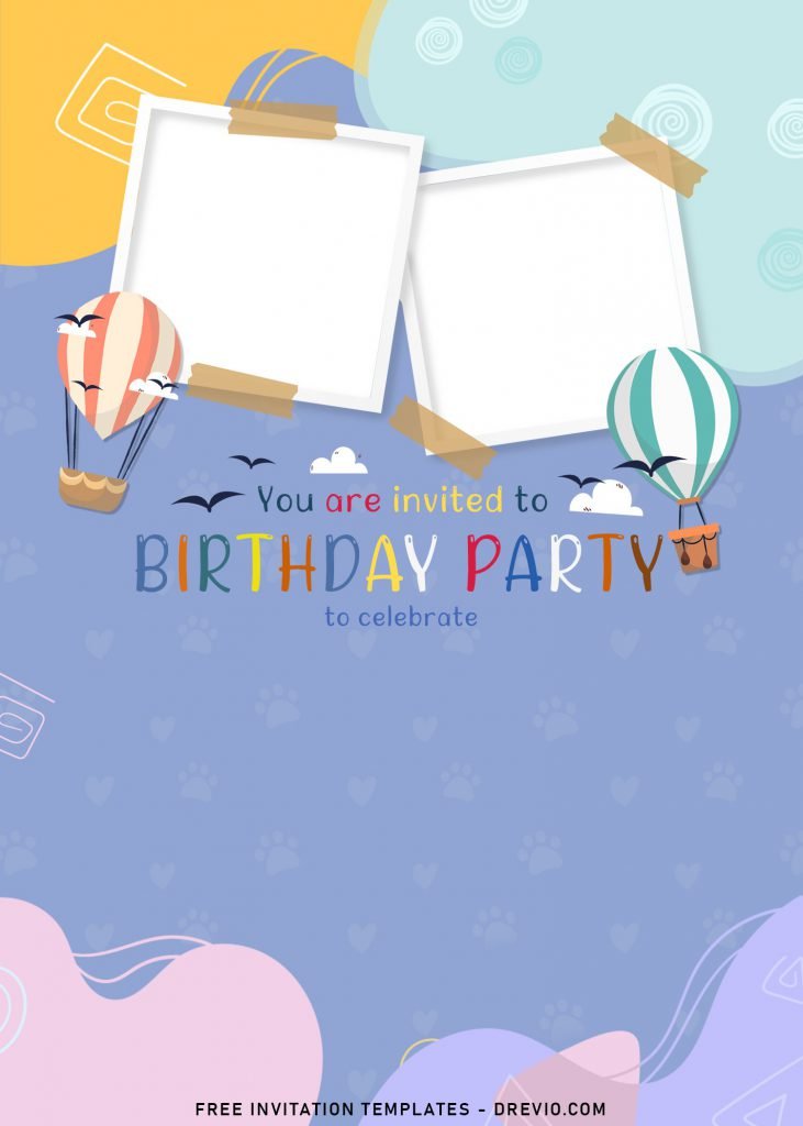 8+ Adorable Hot Air Balloon Birthday Invitation Templates For Your Kid's Upcoming Birthday and has colorful shapes