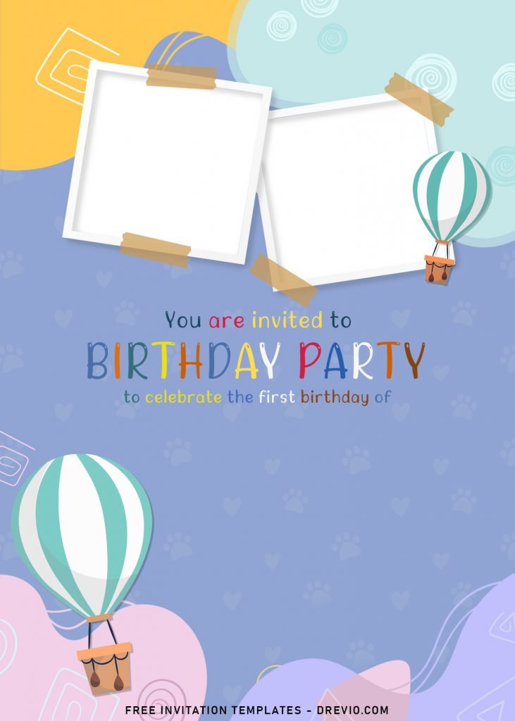 8+ Adorable Hot Air Balloon Birthday Invitation Templates For Your Kid's Upcoming Birthday and has colorful background
