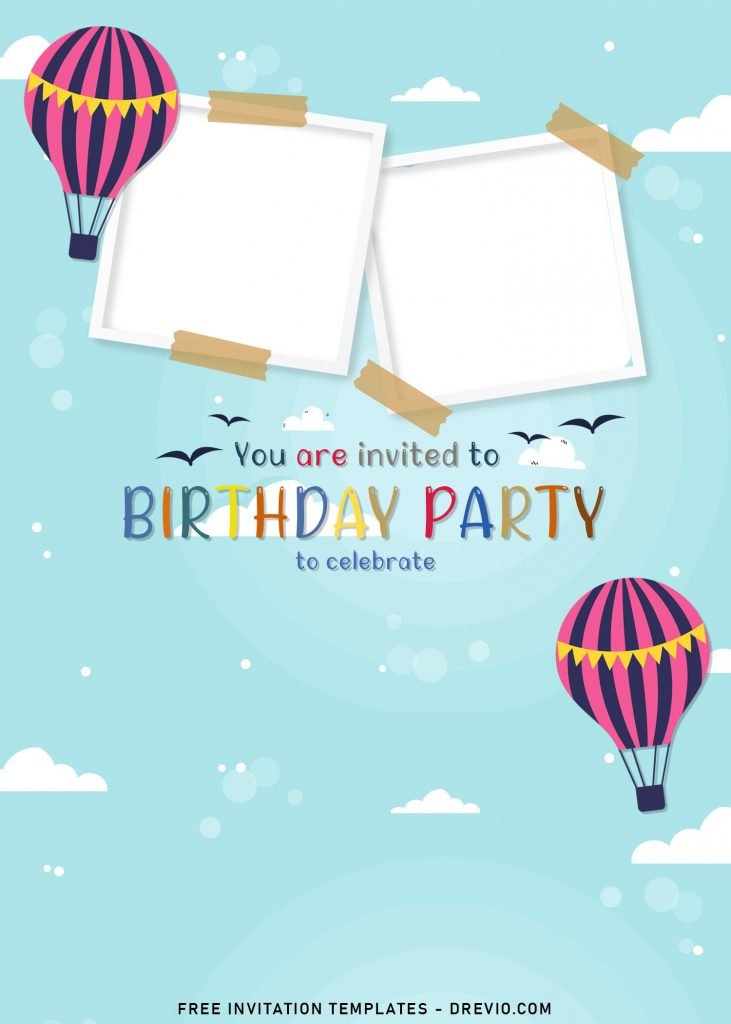 8+ Adorable Hot Air Balloon Birthday Invitation Templates For Your Kid's Upcoming Birthday and has photo frame