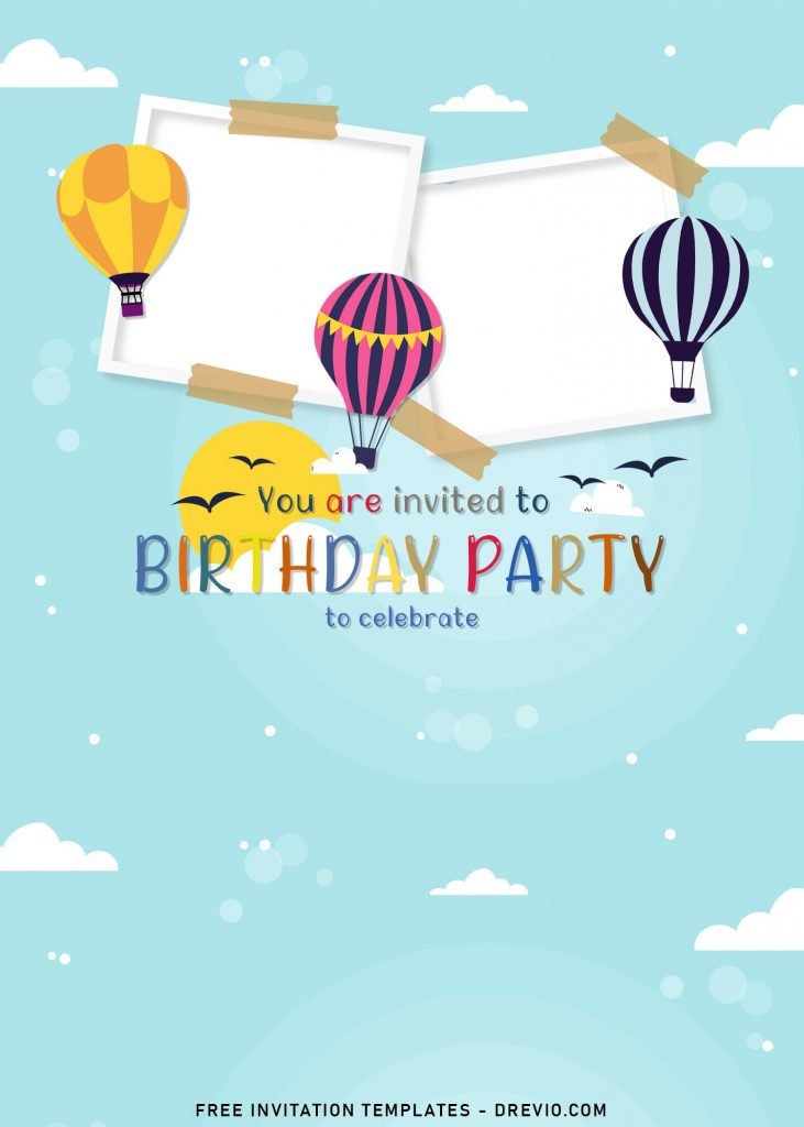 8+ Adorable Hot Air Balloon Birthday Invitation Templates For Your Kid's Upcoming Birthday and has portrait orientation design