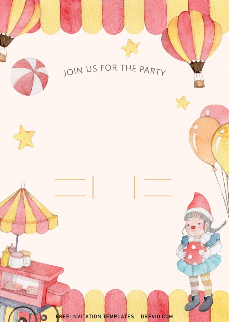 8+ Cute Amusement Park Themed Kids Birthday Invitation Templates and has Watercolor Balloons