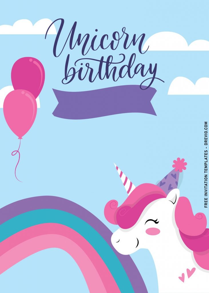9+ Cute Unicorn First Birthday Invitation Templates and has delicate pink balloons