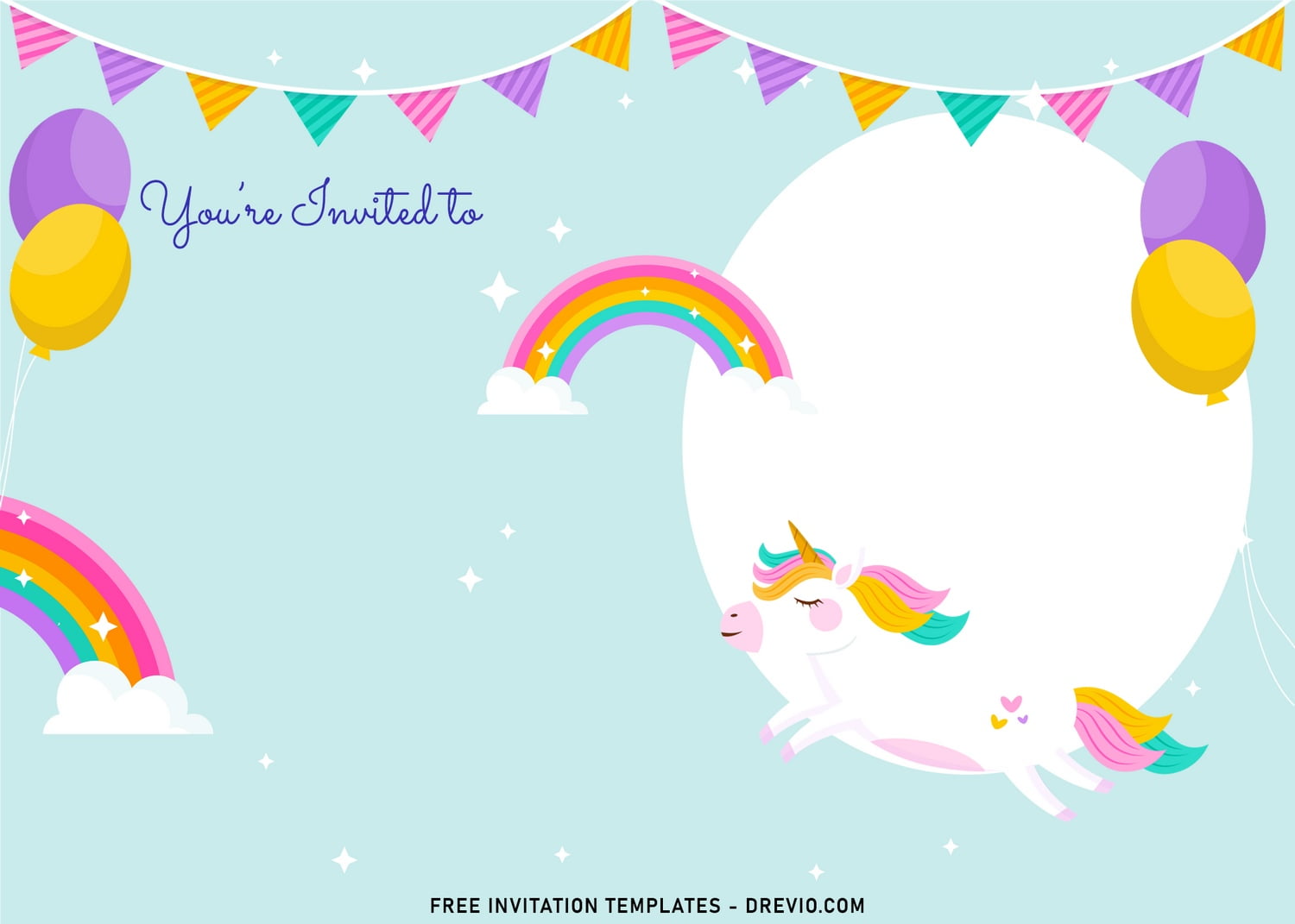 Magical Unicorn Birthday Invitations chắc chắn sẽ khiến bạn mê mẩn, với thiết kế đề cao sự mộng mơ và kỳ ảo của những chú Unicorn và đầy ngọt ngào, dễ thương.