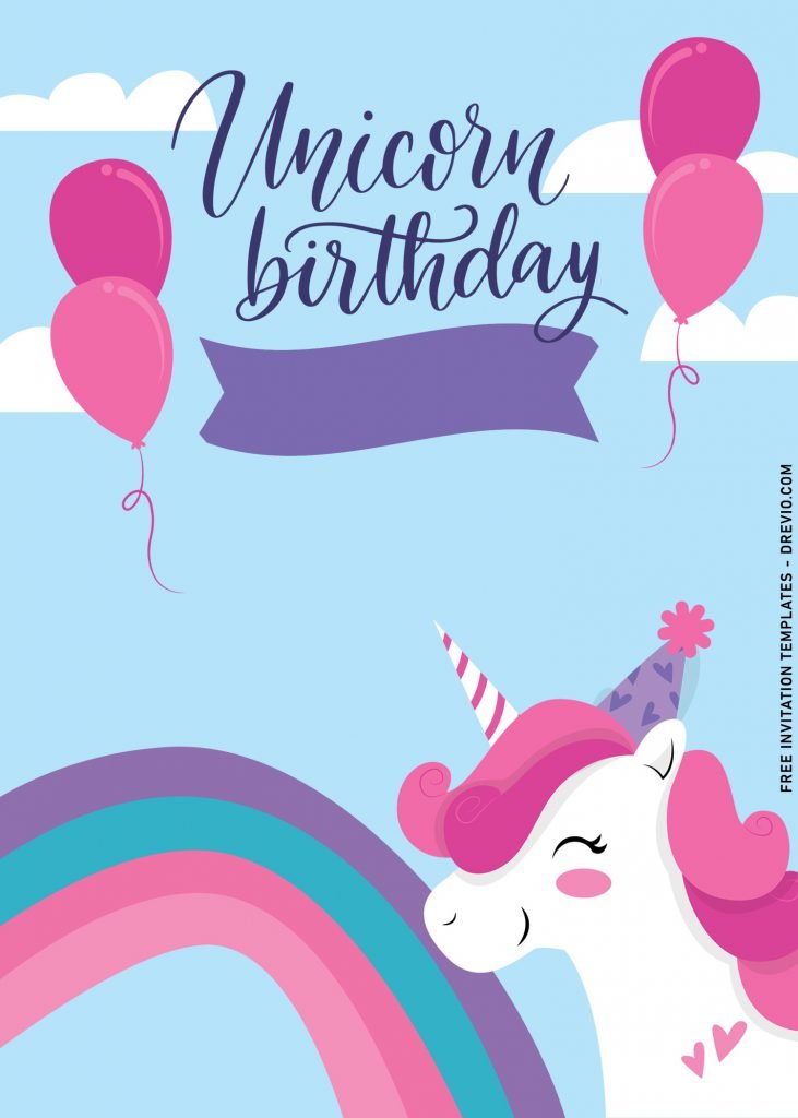 9+ Cute Unicorn First Birthday Invitation Templates and has cute Unicorn with Pink Mane