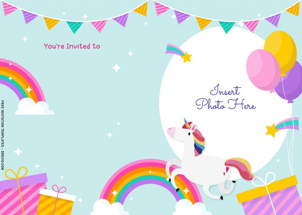 9+ Magical Rainbow Unicorn Birthday Invitation Templates For Any Ages and has photo or picture frame