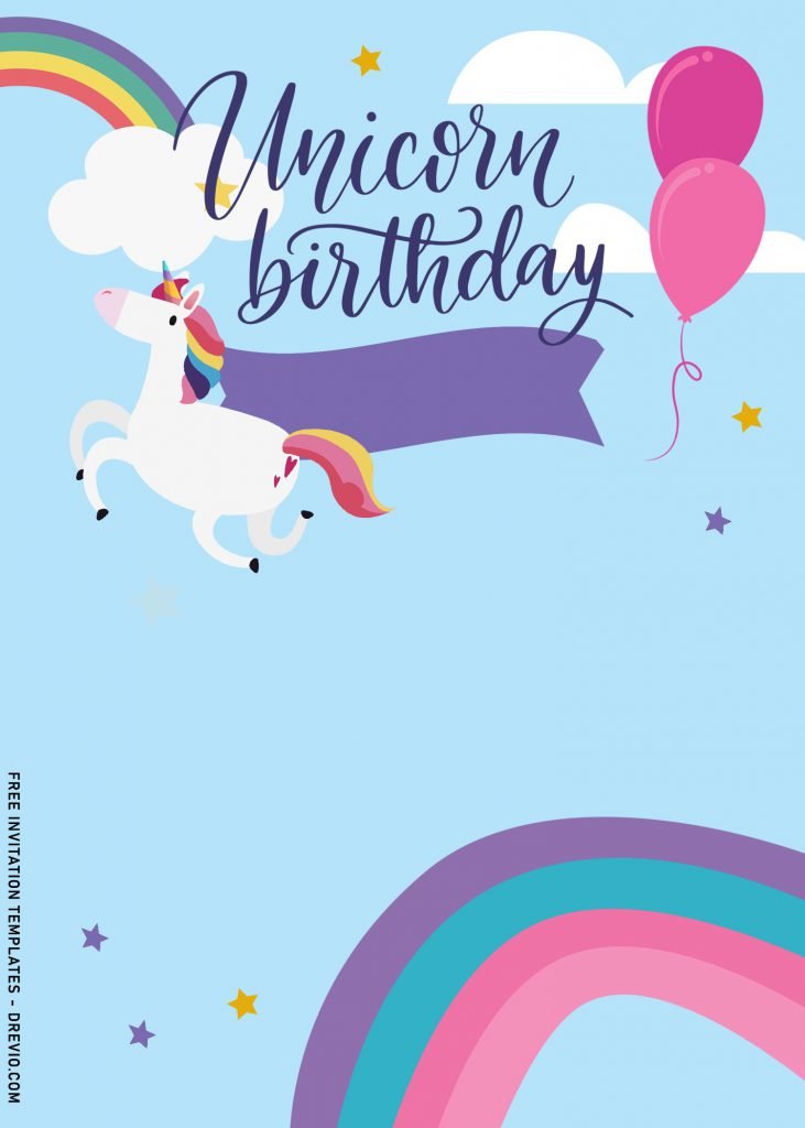 9+ Cute Unicorn First Birthday Invitation Templates and has Unicorn with rainbow tail