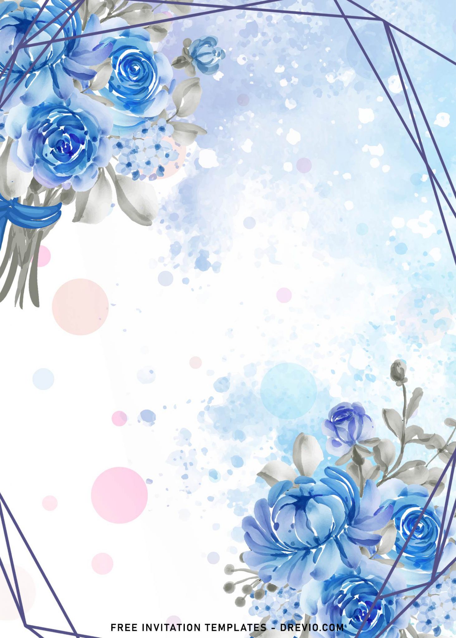 9 Dusty Blue Floral Wedding Invitation Templates 1463x2048 