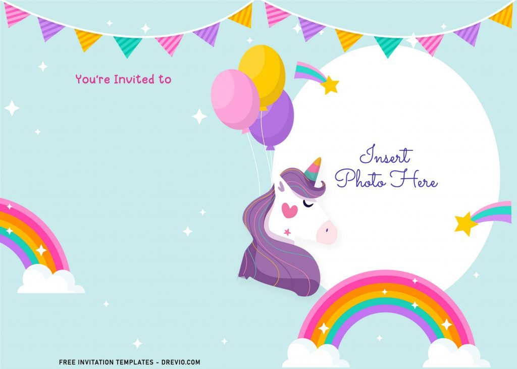 9+ Magical Rainbow Unicorn Birthday Invitation Templates For Any Ages and has beautiful hand drawn unicorn