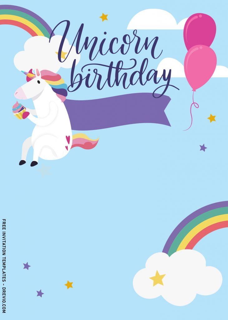 9+ Cute Unicorn First Birthday Invitation Templates and has cute Rainbow Maned Unicorn