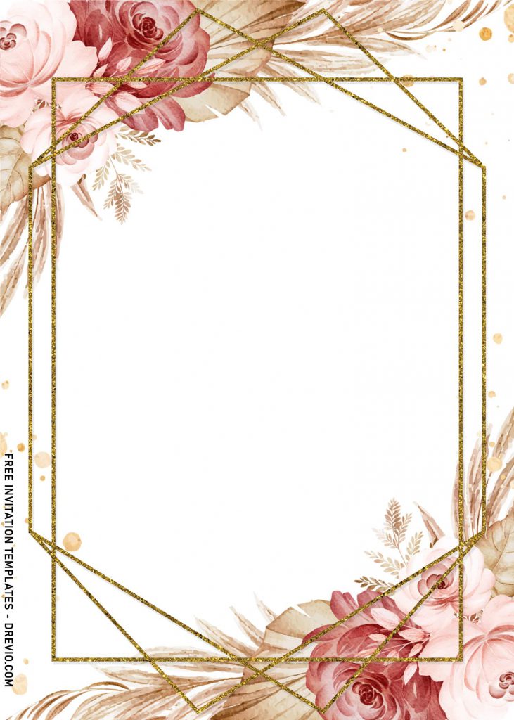 9+ Gorgeous Pampas Grass Birthday Invitation Templates and has Sparkling Gold Glitter Geometric Frame