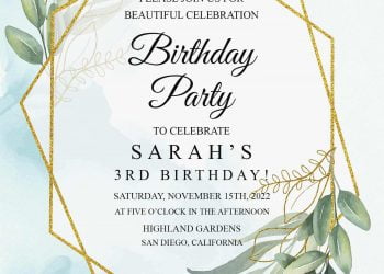 10+ Elegant Geometric Greenery Birthday Invitation Templates