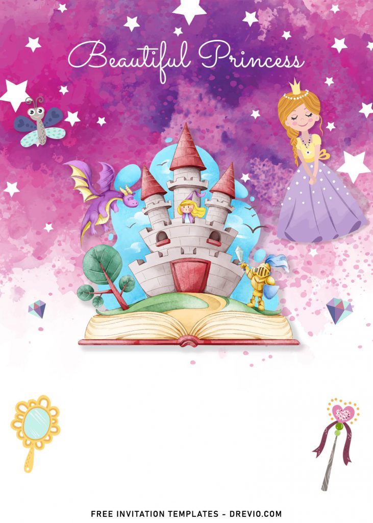 8+ Beautiful Princess Birthday Invitation Templates and has Princess stay on princess castle with knight 