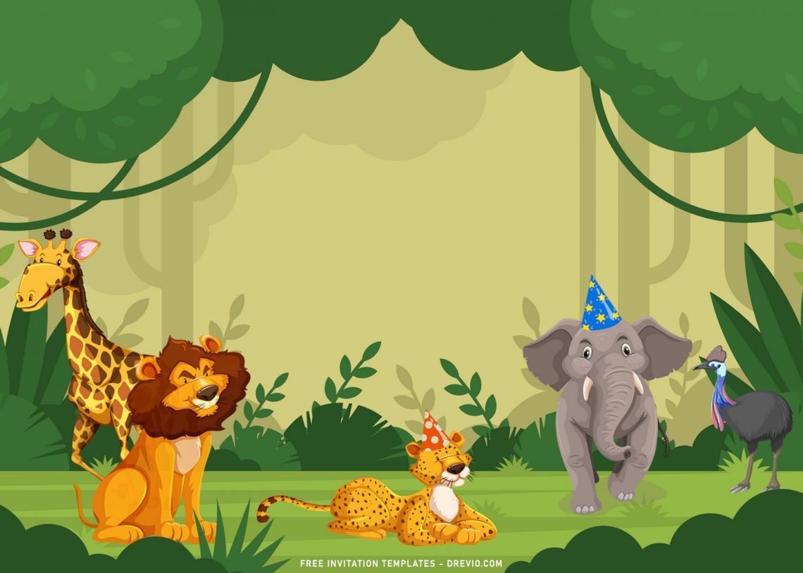 10+ Cute Safari Wild Animals Birthday Invitation Templates For Your Little Explorer and has Baby Elephant wearing birthday hat