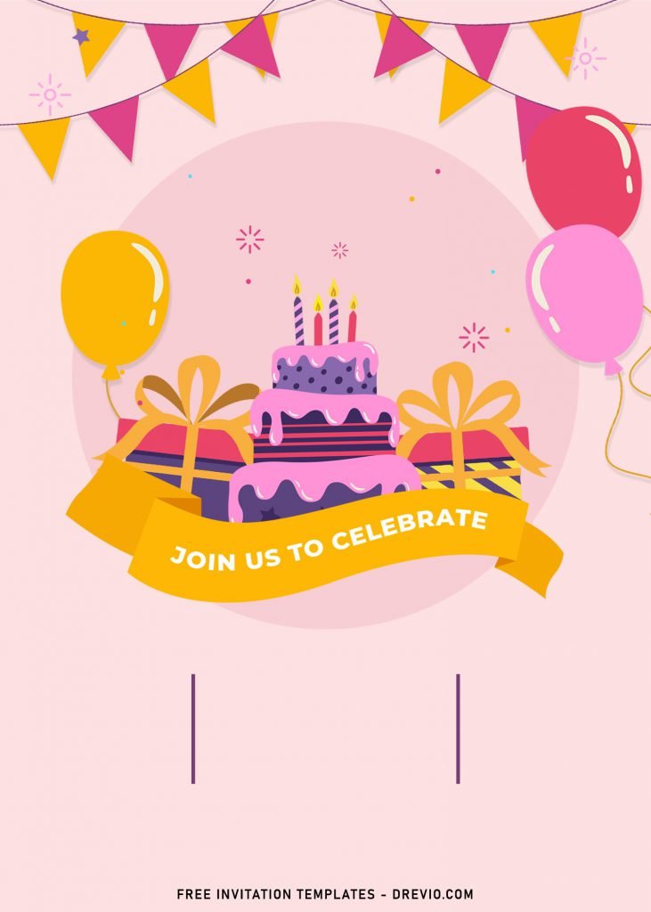 10+ Colorful Birthday Invitation Templates For Fun Kid's Birthday Party and has pink background