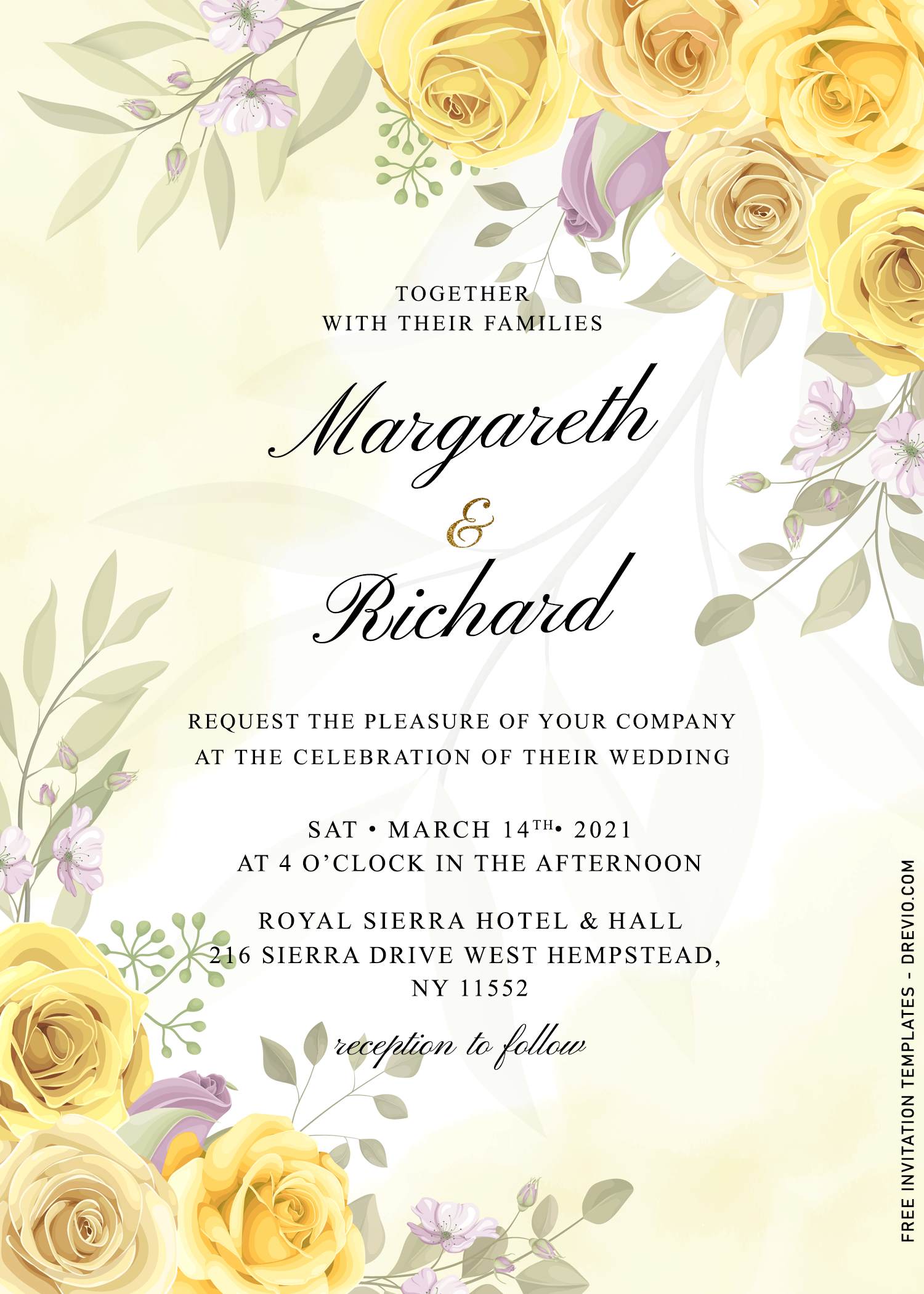 11+ Beautiful Yellow Roses Wedding Invitation Templates | Download Hundreds  FREE PRINTABLE Birthday Invitation Templates