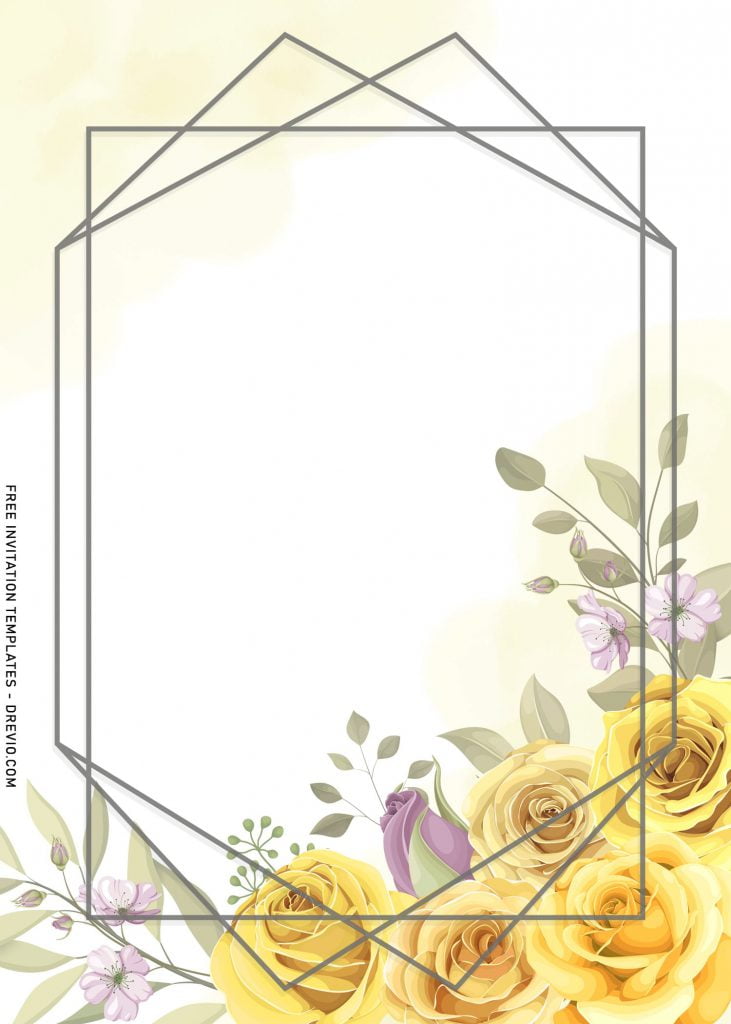 11+ Beautiful Yellow Roses Wedding Invitation Templates with geometric pattern