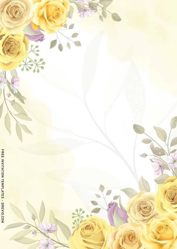 11+ Beautiful Yellow Roses Wedding Invitation Templates with stunning watercolor background