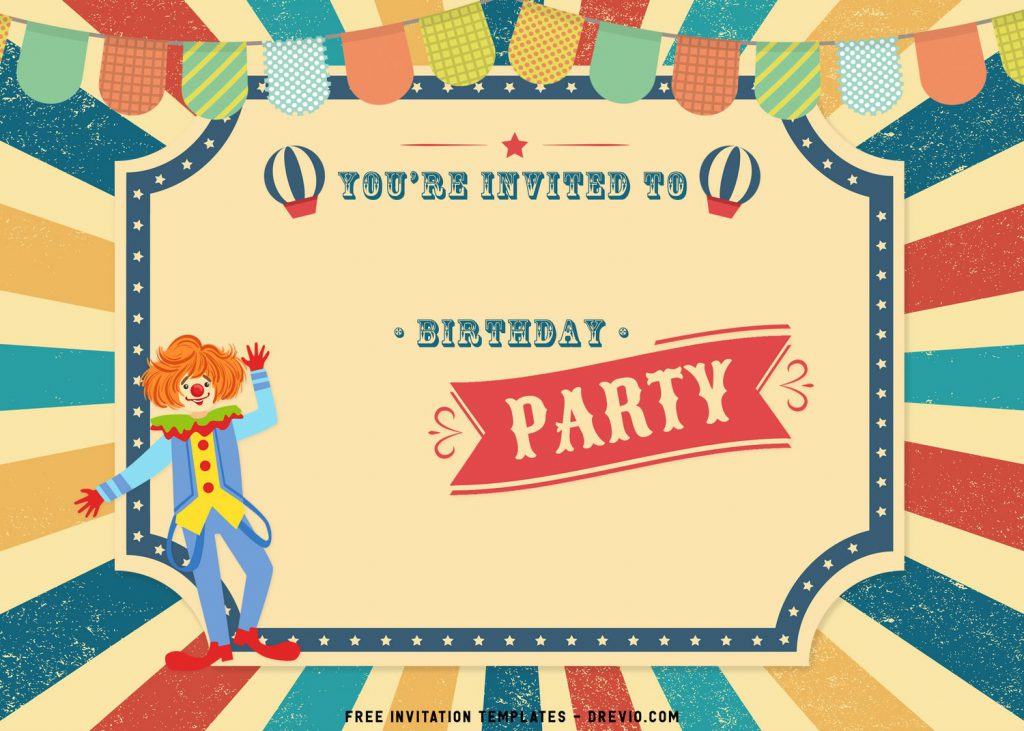 8+ Cute Amusement Park Themed Kids Birthday Invitation Templates with colorful bunting flags