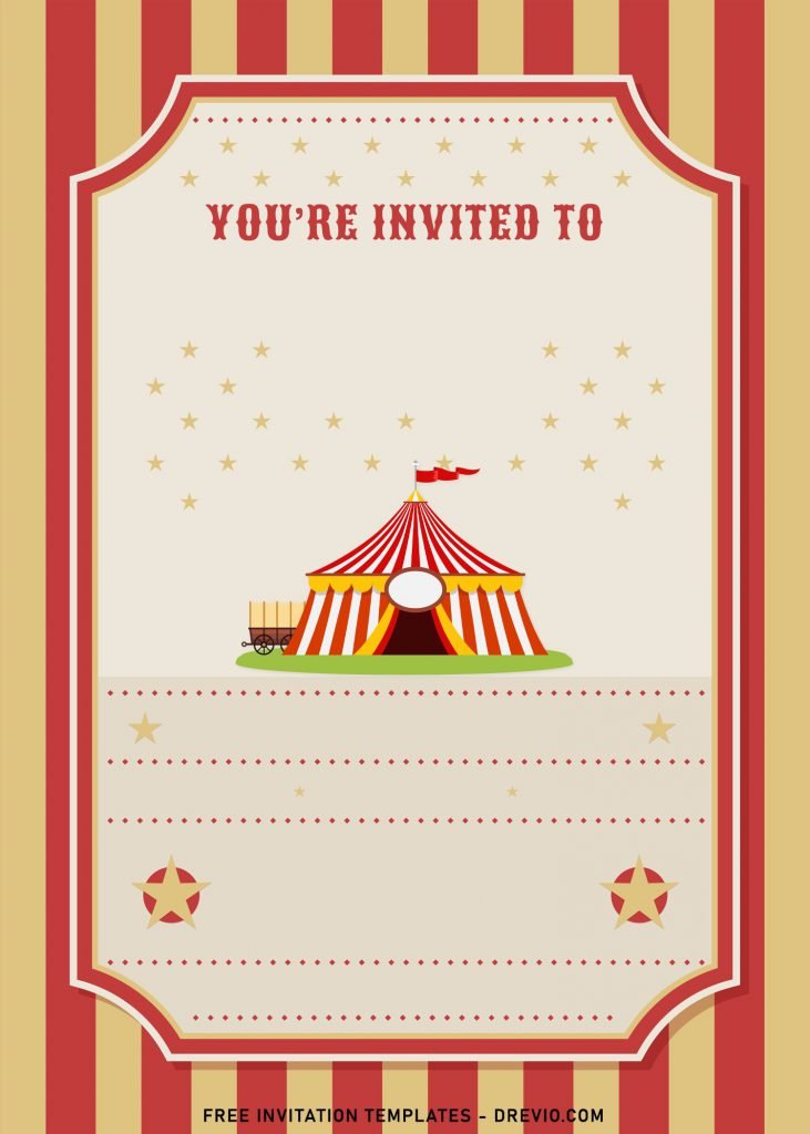 7+ Cute And Fun Circus Themed Birthday Invitation Templates with vintage stripes background