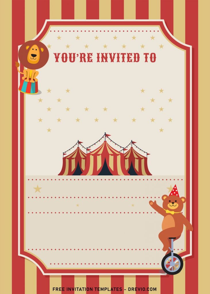 7+ Cute And Fun Circus Themed Birthday Invitation Templates with Lion circus