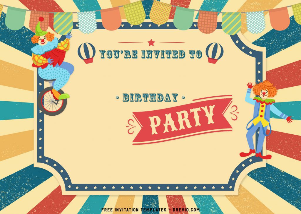 8+ Cute Amusement Park Themed Kids Birthday Invitation Templates with vintage background