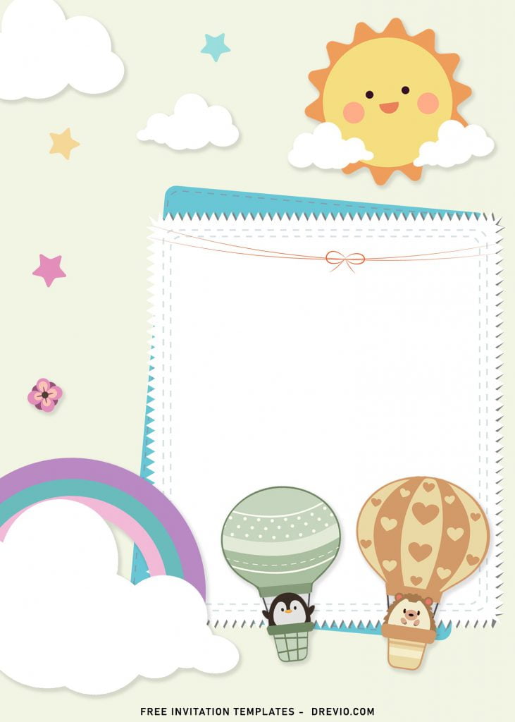 7+ Cute Kids Hand Drawing Birthday Invitation Templates with adorable hot air balloons