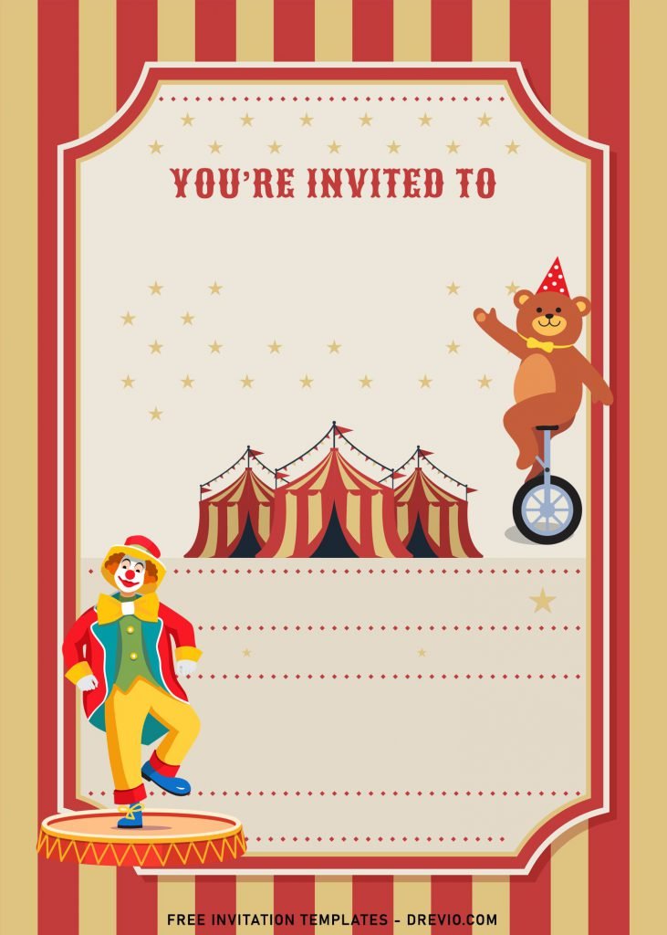 7+ Cute And Fun Circus Themed Birthday Invitation Templates with circus tent